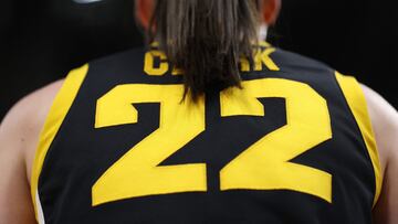 A detailed view of Caitlin Clark #22