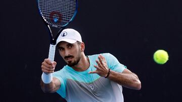 Tennis - Australian Open - Melbourne Park, Melbourne, Australia - January 12, 2025 Lebanon's Hady Habib in action during his first round match against China's Yunchaokete Bu REUTERS/Francis Mascarenhas