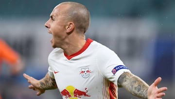 Soccer Football - Champions League - Group H - RB Leipzig v Istanbul Basaksehir - Red Bull Arena, Leipzig, Germany - October 20, 2020 RB Leipzig&#039;s Angelino celebrates scoring their second goal REUTERS/Annegret Hilse