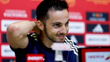 LAS ROZAS (MADRID), 19/03/2024.- El centrocampista de la selección española Pablo Sarabia durante la rueda de prensa ofrecida este martes en la Ciudad Deportiva de Las Rozas. EFE/ Rodrigo Jimenez
