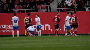 Un instante del partido entre el Mirandés y el Andorra.