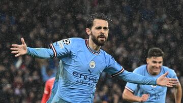 Bernardo Silva, jugador del Manchester City, celebra su gol ante el Bayern de Múnich.