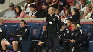 Sep 17, 2025; Sandy, Utah, USA; Los Angeles FC manager Steve Cherundolo looks on during the second half of the game against Real Salt Lake at America First Field. Mandatory Credit: Rob Gray-Imagn Images