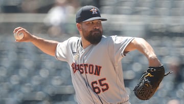 Apr 12, 2023; Pittsburgh, Pennsylvania, USA;  Houston Astros starting pitcher Jose Urquidy (65) delivers a pitch against the Pittsburgh Pirates during the first inning at PNC Park. Mandatory Credit: Charles LeClaire-USA TODAY Sports