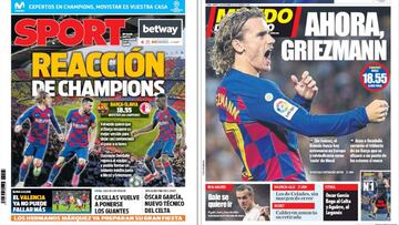 Portadas de los diarios Sport y Mundo Deportivo del día 5 de noviembre de 2019.