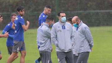 Valerón y Manuel Pablo, en el primer entrenamiento del Fabril.
