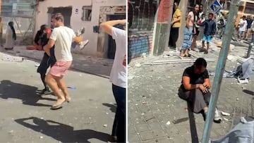 Captan el agónico rescate a una mujer instantes después de la explosión en el bar en Vallecas