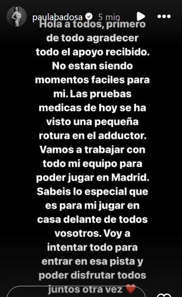 Badosa, duda para Madrid con una rotura en el aductor