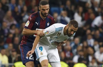 Benzema shields the ball during the Eibar game