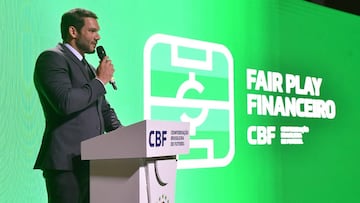 Samir Xaud, presidente de la CBF, en el anuncio del Fair Play Financiero en Brasil.