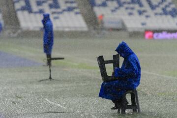 Así lució la cancha de Rayados ante la fuerte lluvia