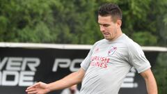 Rafael Santos Borr&eacute; durante un entrenamiento con River Plate.