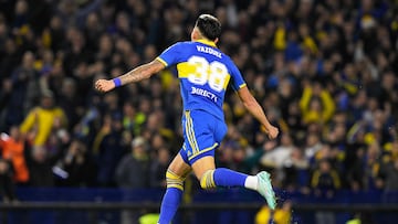 Boca Juniors' forward Luis Vazquez celebrates after scoring during the Copa Libertadores group stage second leg football match between Argentina's Boca Juniors and Venezuela's Monagas at La Bombonera stadium in Buenos Aires on June 29, 2023. (Photo by JUAN MABROMATA / AFP)