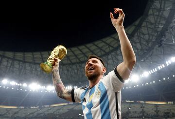 Argentina's Lionel Messi celebrates winning the World Cup 