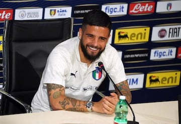 Lorenzo Insigne of Italy speaks to the media during an Italy press conference at Centro Tecnico Federale di Coverciano on June 5, 2019 in Florence.