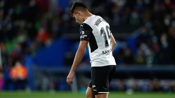 Hugo Duro of Valencia laments during the spanish league, La Liga Santander, football match played between Getafe CF and Valencia CF at Coliseum Alfonso Perez stadium on March 12, 2022, in Getafe, Madrid, Spain.
 AFP7 
 12/03/2022 ONLY FOR USE IN SPAIN