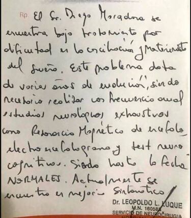 Se filtró el diagnóstico médico de Diego Maradona