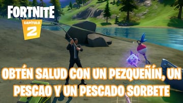 Fortnite Capítulo 2 - Temporada 1 | Desafío de Tiro con Truco: recupera salud con un pezqueñín, un pescao y un pescado sorbete