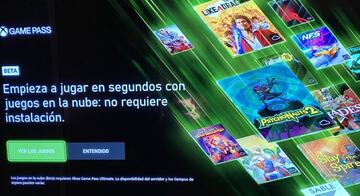 Aviso de Xbox Cloud Gaming en Xbox Series X.