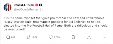 Donald Trump critica la ausencia de Belichick en el Hall of Fame de la NFL: “Es ridículo” 