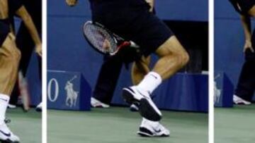 <b>DESDE EL FONDO, ENTRE LAS PIERNAS. </b>Federer devuelve el globo de Dabul con 5-3 en el primer set. El resto cayó perfecto a la esquina.