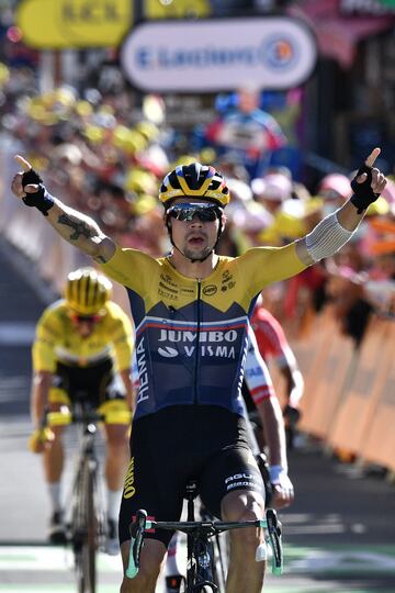 El esloveno gana en la primera meta en alto, Orci¨¨res-Merlette, en un grupo de 16 ciclistas