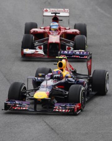 Mark Webber y Fernando Alonso durante la carrera del GP de Brasil