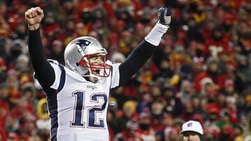 JGM02. Kansas City (United States), 21/01/2019.- New England Patriots quarterback Tom Brady reacts after the winning touchdown against the Kansas City Chiefs during the overtime of the AFC Championship NFL American football game between the New England Pa