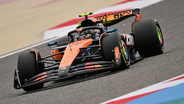 McLaren's British driver Lando Norris drives during the first day of the Formula One pre-season testing at the Bahrain International Circuit in Sakhir on February 26, 2025. (Photo by Giuseppe CACACE / AFP)