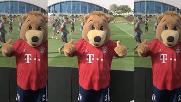El osito Bernie, mascota del bayern entrena con James Rodríguez