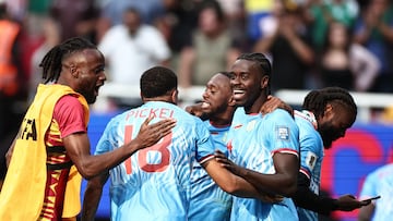 DR Congo players celebrate after winning the match and qualifying for the World Cup during the 2026 FIFA World Cup qualifiers final playoff football match between the Democratic Republic of the Congo and Jamaica at the Akron Stadium in Zapopan, Jalisco state, Mexico, on March 31, 2026. (Photo by Ulises Ruiz / AFP)