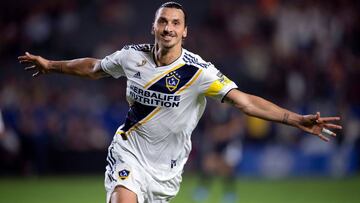 Sep 15, 2019; Carson, CA, USA; LA Galaxy forward Zlatan Ibrahimovic (9) celebrates a goal during the second half against Sporting Kansas City at StubHub Center. Mandatory Credit: Kelvin Kuo-USA TODAY Sports     TPX IMAGES OF THE DAY