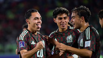 Hugo Camberos celebrates his goal 0-3 of Mexico during FIFA U-20 Mens World Cup Chile 2025 match between Chile and Mexico (Mexican National Team) as part Round of 16 at Elias Figueroa Brander Stadium, on October 07, 2025 in Valparaiso, Chile.