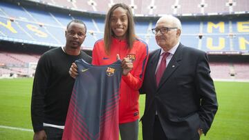 Ivan Pedroso, Yulimar Rojas y Carles Villarub&iacute; i Carri&oacute;, vicepresidente segundo del FC Barcelona.