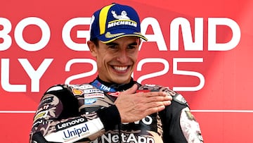 Celebracin de Marc Mrquez en el Autdromo Internacional del Mugello correspondiente al Gran Premio de Italia de Moto GP 2025.