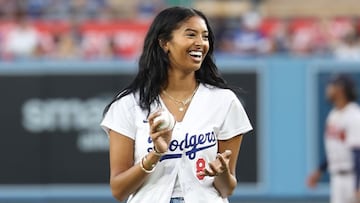 The late NBA star’s oldest daughter Natalia was invited to throw out the first pitch at the Dodgers game.