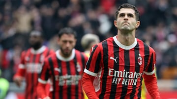 Milan (Italy), 26/01/2025.- Milan's Christian Pulisic poses after scoring the 1-1 goal during the Italian Serie A soccer match between AC Milan and Parma Calcio, in Milan, Italy, 26 January 2025. (Italia) EFE/EPA/MATTEO BAZZI