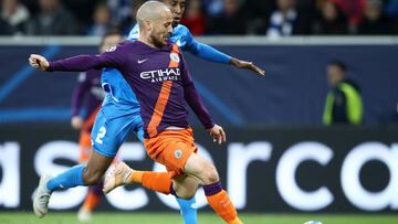 SINSHEIM, GERMANY - OCTOBER 02:  David Silva of Manchester City scores his team&#039;s second goal during the Group F match of the UEFA Champions League between TSG 1899 Hoffenheim and Manchester City at Wirsol Rhein-Neckar-Arena on October 2, 2018 in Sin