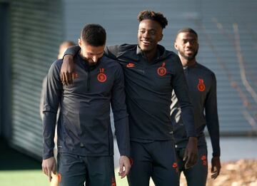 Olivier Giroud and Tammy Abraham in today's training session at Cobham.