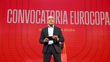 Spain's coach Luis de la Fuente unveils Euro 2024 squad on May 27, 2024 at the Ciudad del Futbol training facilities in Las Rozas de Madrid. (Photo by JAVIER SORIANO / AFP)