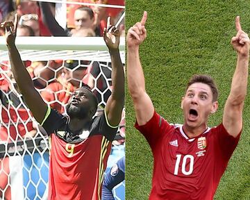 Belgium's forward Romelu Lukaku (L) and Hungary's midfielder Zoltan Gera