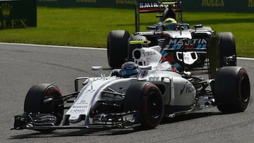 Valtteri Bottas y Sergio Perez durante el GP Bélgica 2016.