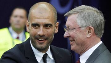 Pep Guardiola junto a Alex Ferguson en la final de la Champions League.