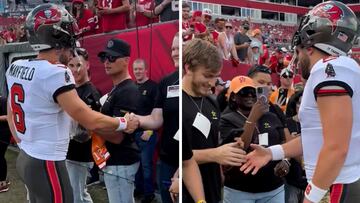 Baker Mayfield moves fans by personally thanking every service member on sideline before game