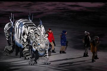 PYEONGCHANG-GUN, SOUTH KOREA - FEBRUARY 09:  Dancers perform during the Opening Ceremony of the PyeongChang 2018 Winter Olympic Games at PyeongChang Olympic Stadium on February 9, 2018 in Pyeongchang-gun, South Korea.  (Photo by Lars Baron/Getty Images)