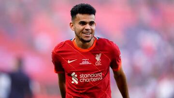 Liverpool's Luis Diaz celebrates after winning the Emirates FA Cup final at Wembley Stadium, London. Picture date: Saturday May 14, 2022. (Photo by Adam Davy/PA Images via Getty Images)