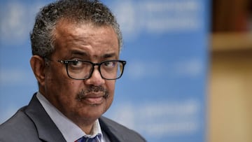 FILE PHOTO: World Health Organization (WHO) Director-General Tedros Adhanom Ghebreyesus attends a news conference organized by Geneva Association of United Nations Correspondents (ACANU) amid the COVID-19 outbreak, caused by the novel coronavirus, at the 