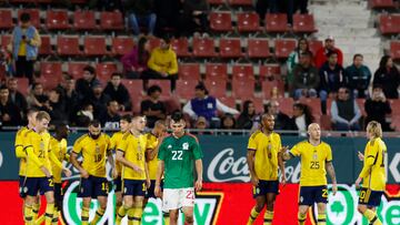 Soccer Football - International Friendly - Mexico v Sweden - Estadi Montilivi, Girona, Spain - November 16, 2022 Mexico's Hirving Lozano looks dejected after Sweden's Mattias Svanberg scores their second goal REUTERS/Albert Gea