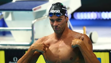 BUDAPEST, HUNGARY - JUNE 25: Gregorio Paltrinieri of Team Italy celebrates after picking up Gold in the Men's 1500m Freestyle Final on day eight of the Budapest 2022 FINA World Championships at Duna Arena on June 25, 2022 in Budapest, Hungary. (Photo by Dean Mouhtaropoulos/Getty Images)