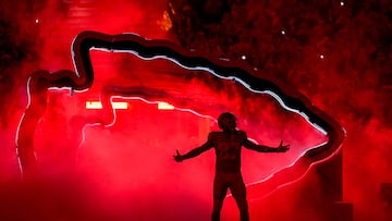 Dec 25, 2025; Kansas City, Missouri, USA; Kansas City Chiefs tight end Travis Kelce (87) enters the stadium before the game at GEHA Field at Arrowhead Stadium. Mandatory Credit: Jay Biggerstaff-Imagn Images TPX IMAGES OF THE DAY
